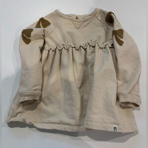 6/$20 Rabbit + Bear Cream Long Sleeve  Dress with bow  Accents organic cotton